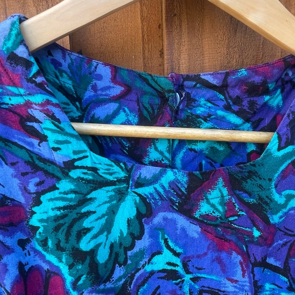 Vintage 80s Floral Midi Dress Secretary Tea Modest Bold Shoulder Pads Vtg Large - Picture 12 of 15